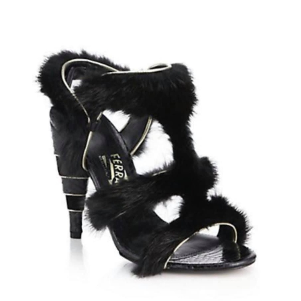NEW $2150 FERRAGAMO RUNWAY LARIX MINK FUR HEELS